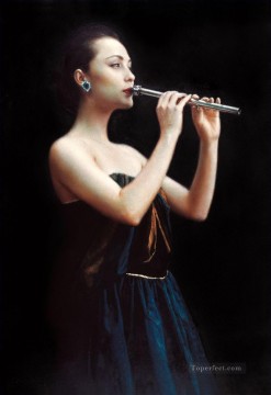 Night Flute Chinese Chen Yifei Girl Oil Paintings